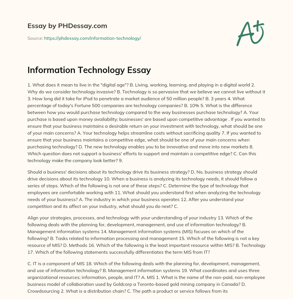 essay on information technology in 200 words