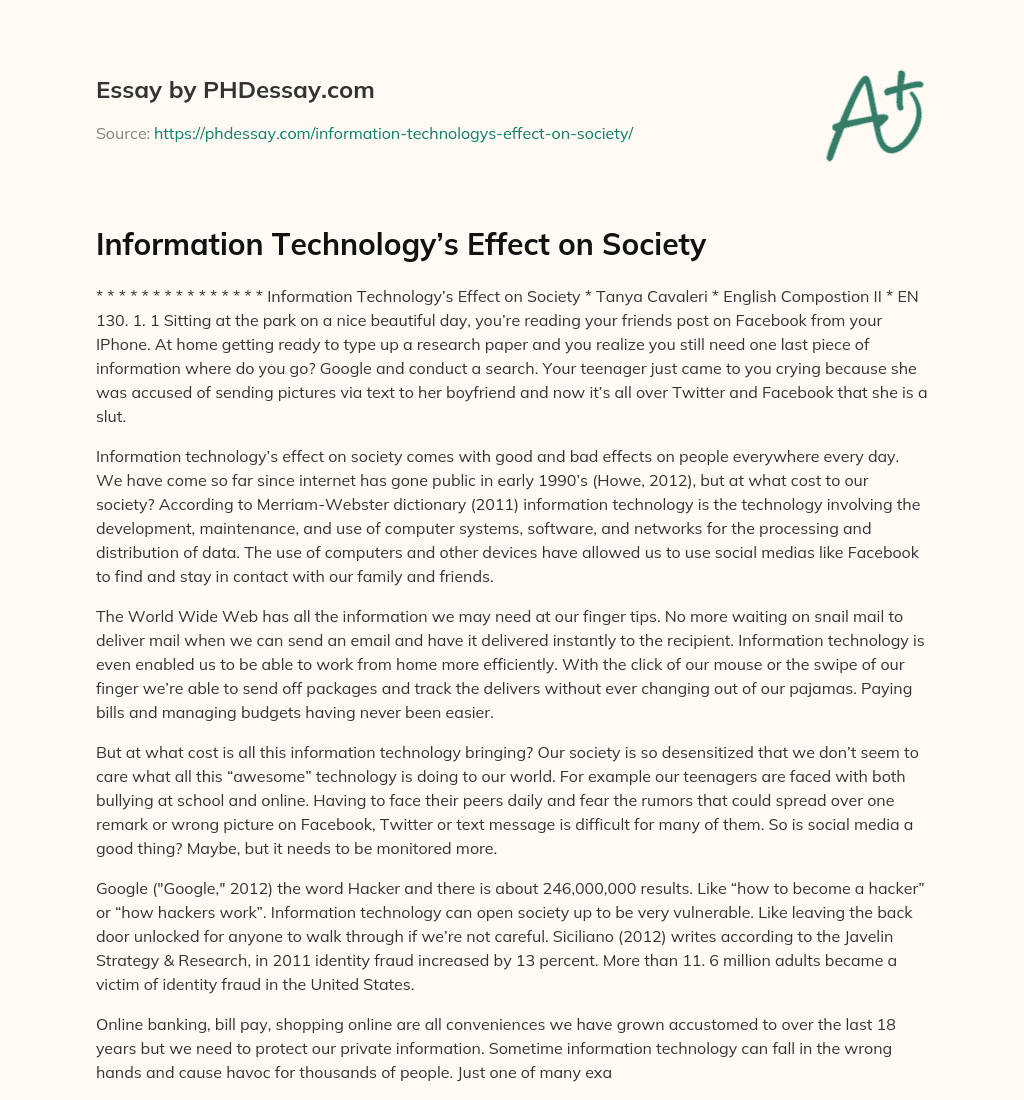 Information Technology’s Effect on Society essay