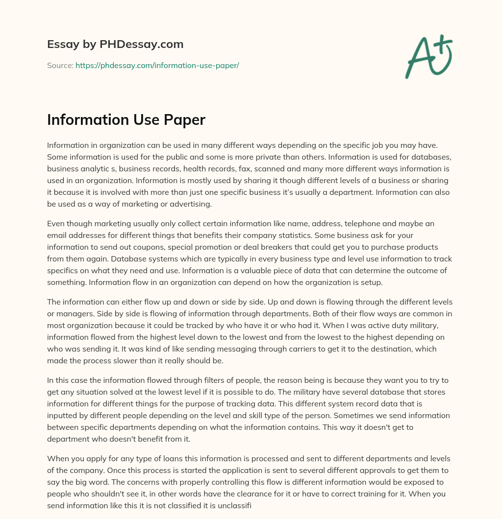 Information Use Paper essay