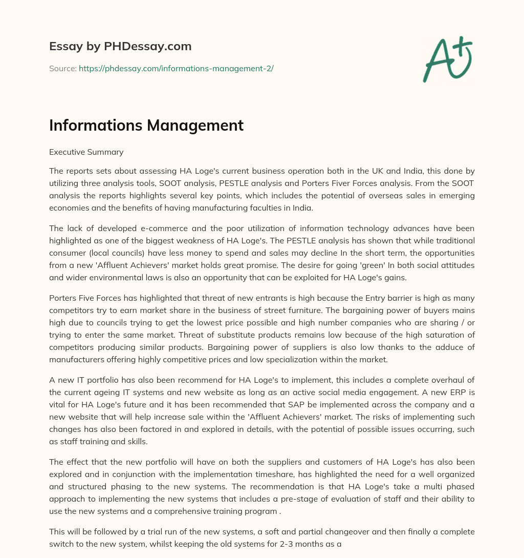 Informations Management essay