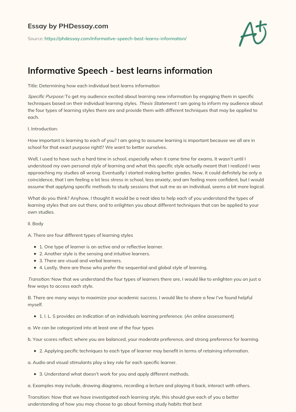 Informative Speech – best learns information essay