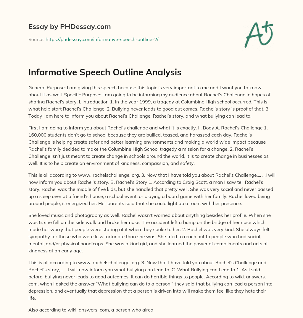 Informative Speech Outline Analysis essay