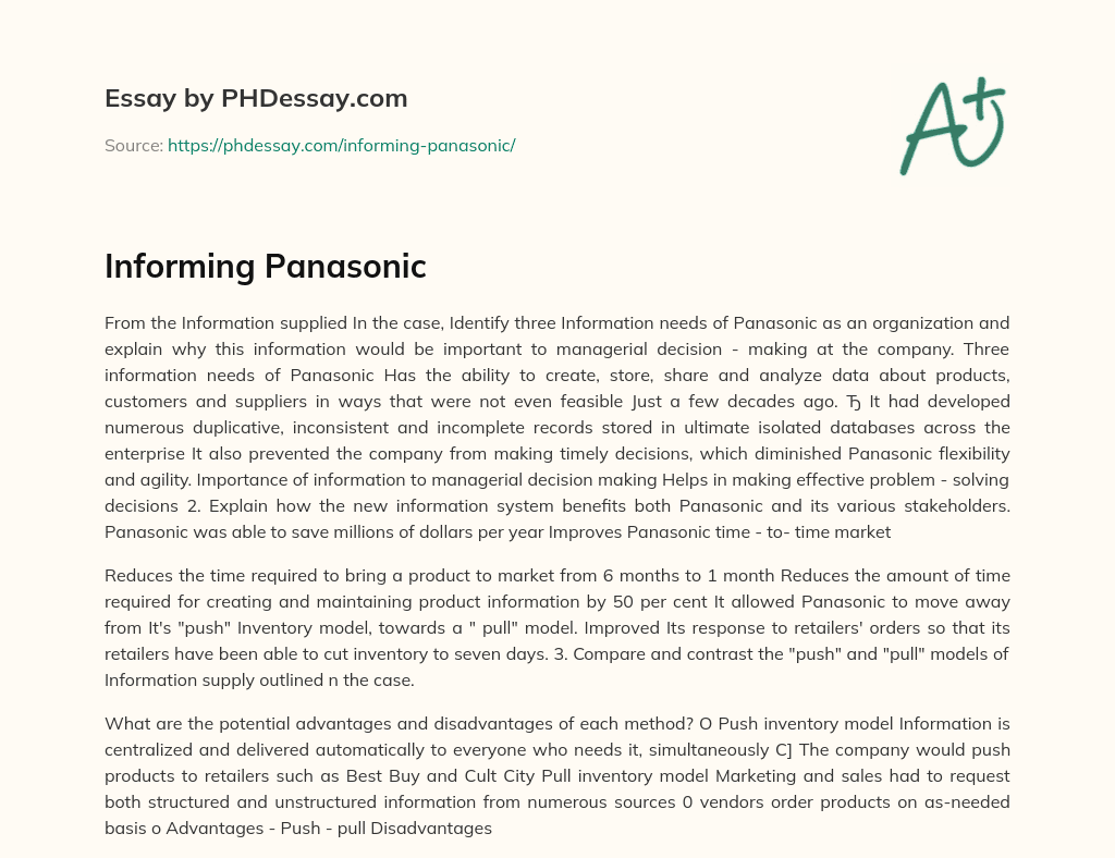Informing Panasonic essay