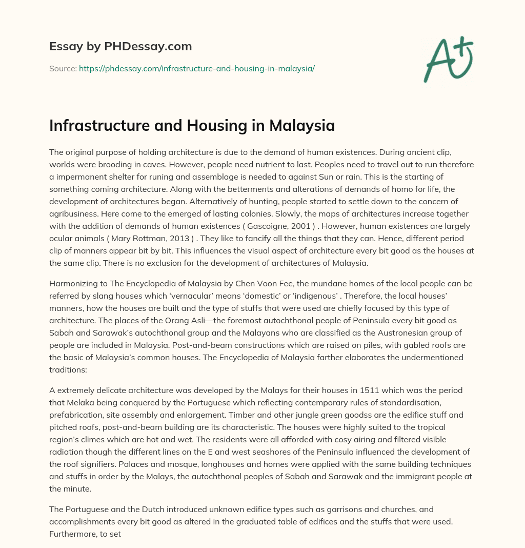 Infrastructure and Housing in Malaysia essay