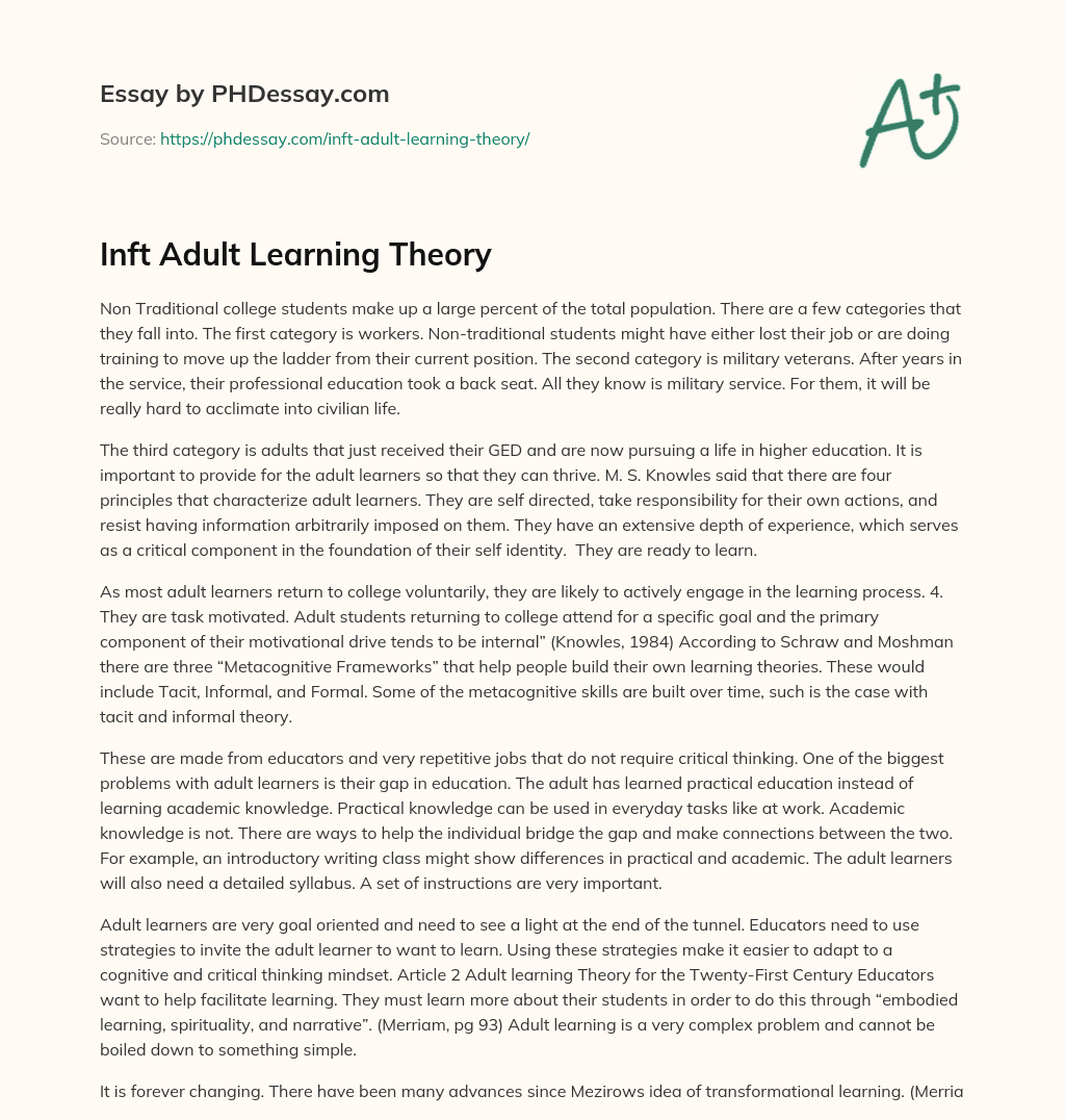 Inft Adult Learning Theory essay
