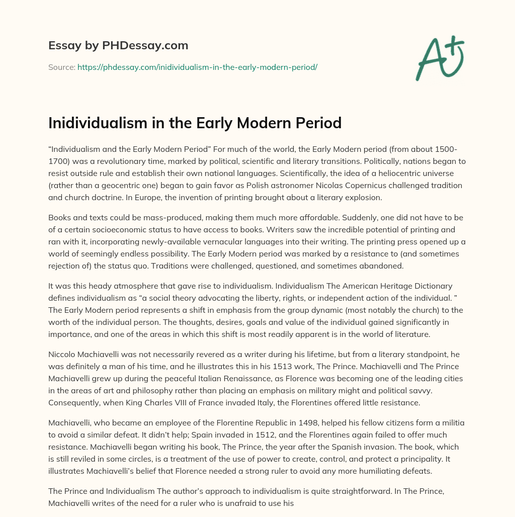 Inidividualism in the Early Modern Period essay