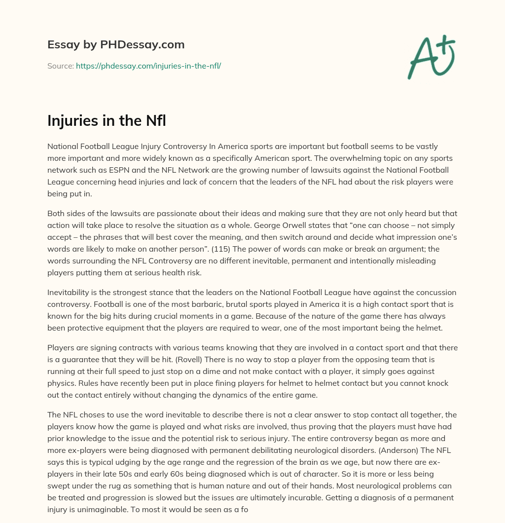 Injuries in the Nfl essay