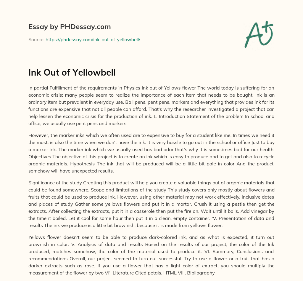 Ink Out of Yellowbell essay