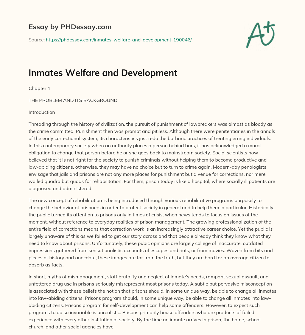 Inmates Welfare and Development essay