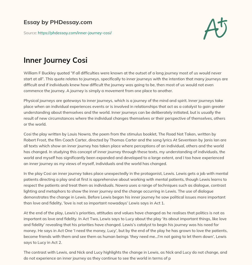 Inner Journey Cosi essay