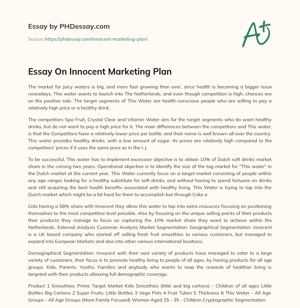 Essay On Innocent Marketing Plan essay