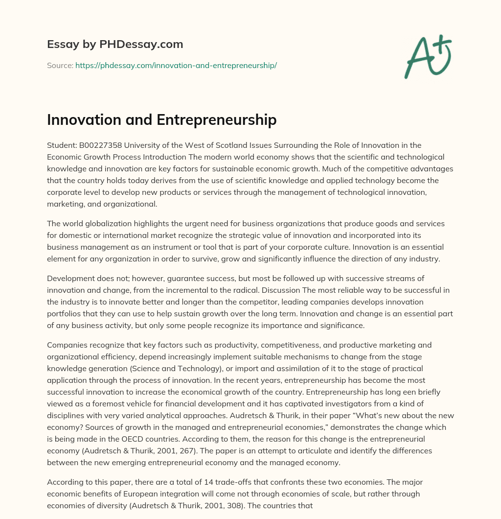 essay on innovation and entrepreneurship