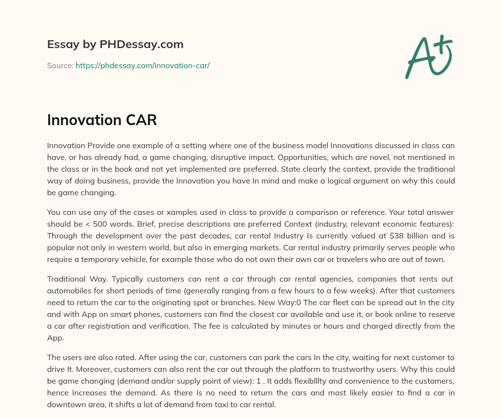Innovation CAR essay