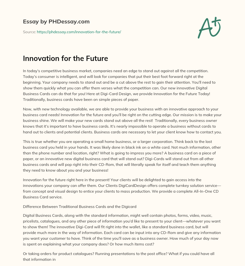 Innovation for the Future essay