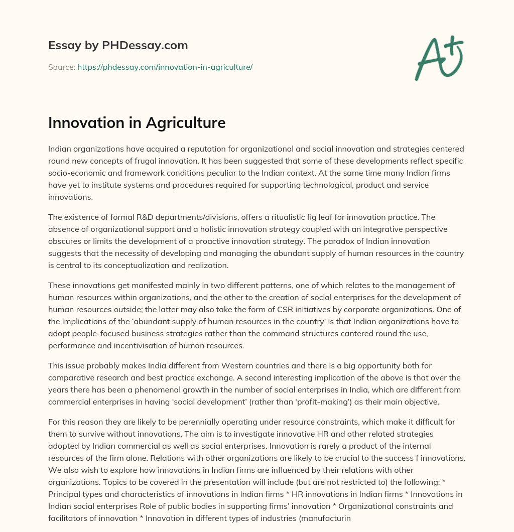 Innovation in Agriculture essay