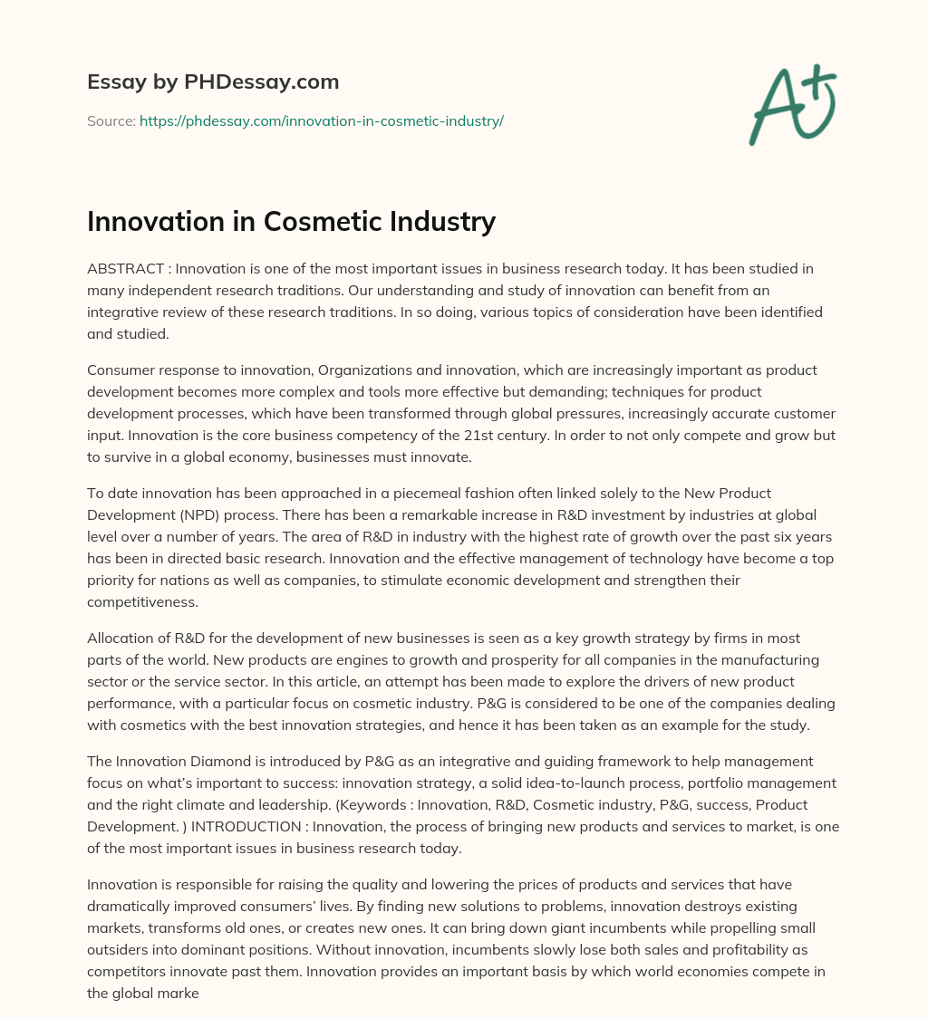 Innovation in Cosmetic Industry essay