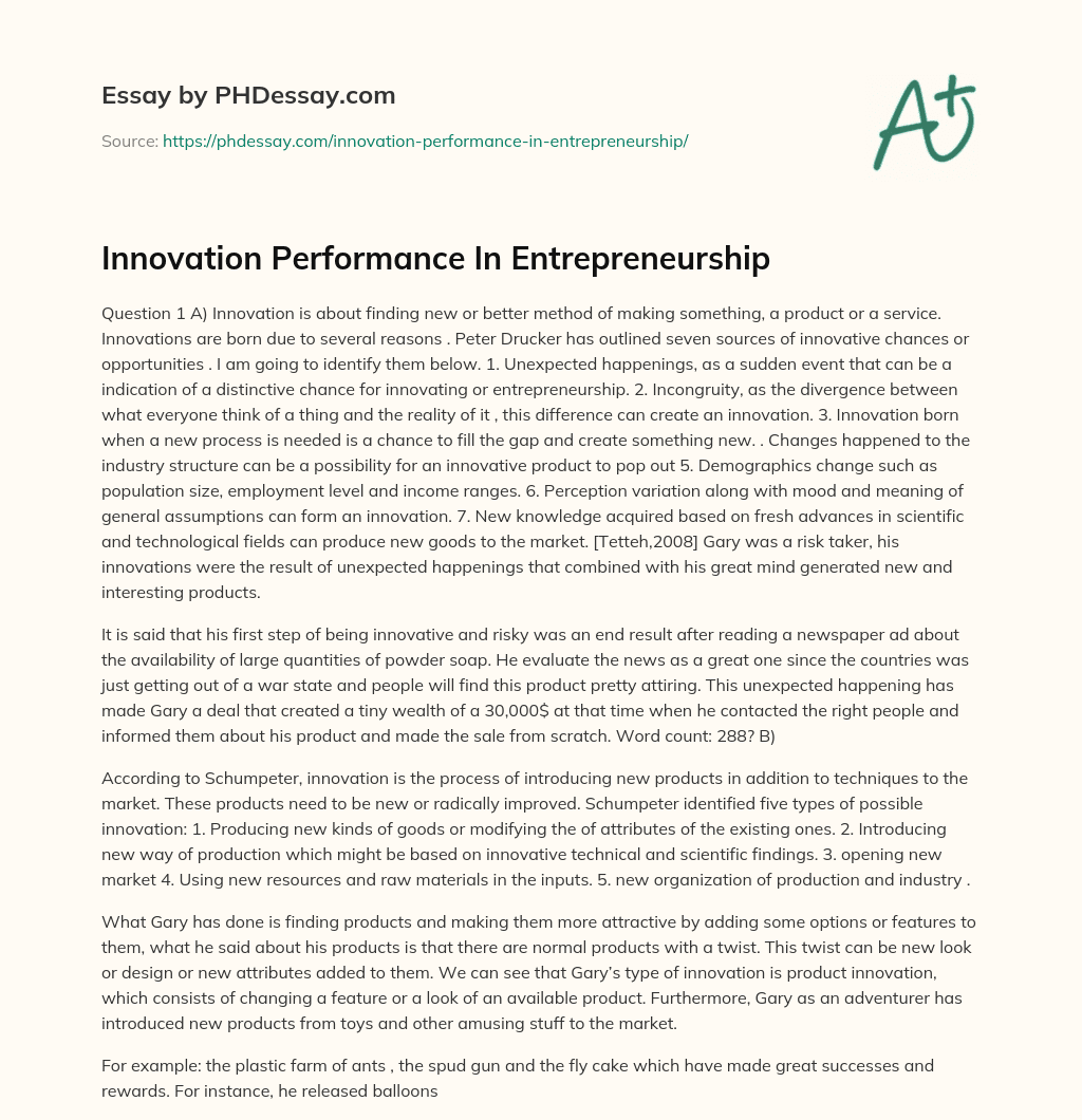 Innovation Performance In Entrepreneurship essay