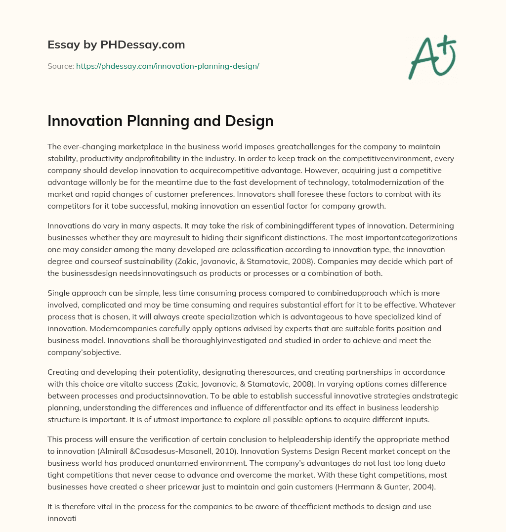 Innovation Planning and Design essay