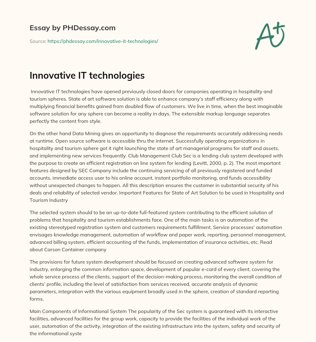 Innovative IT technologies essay