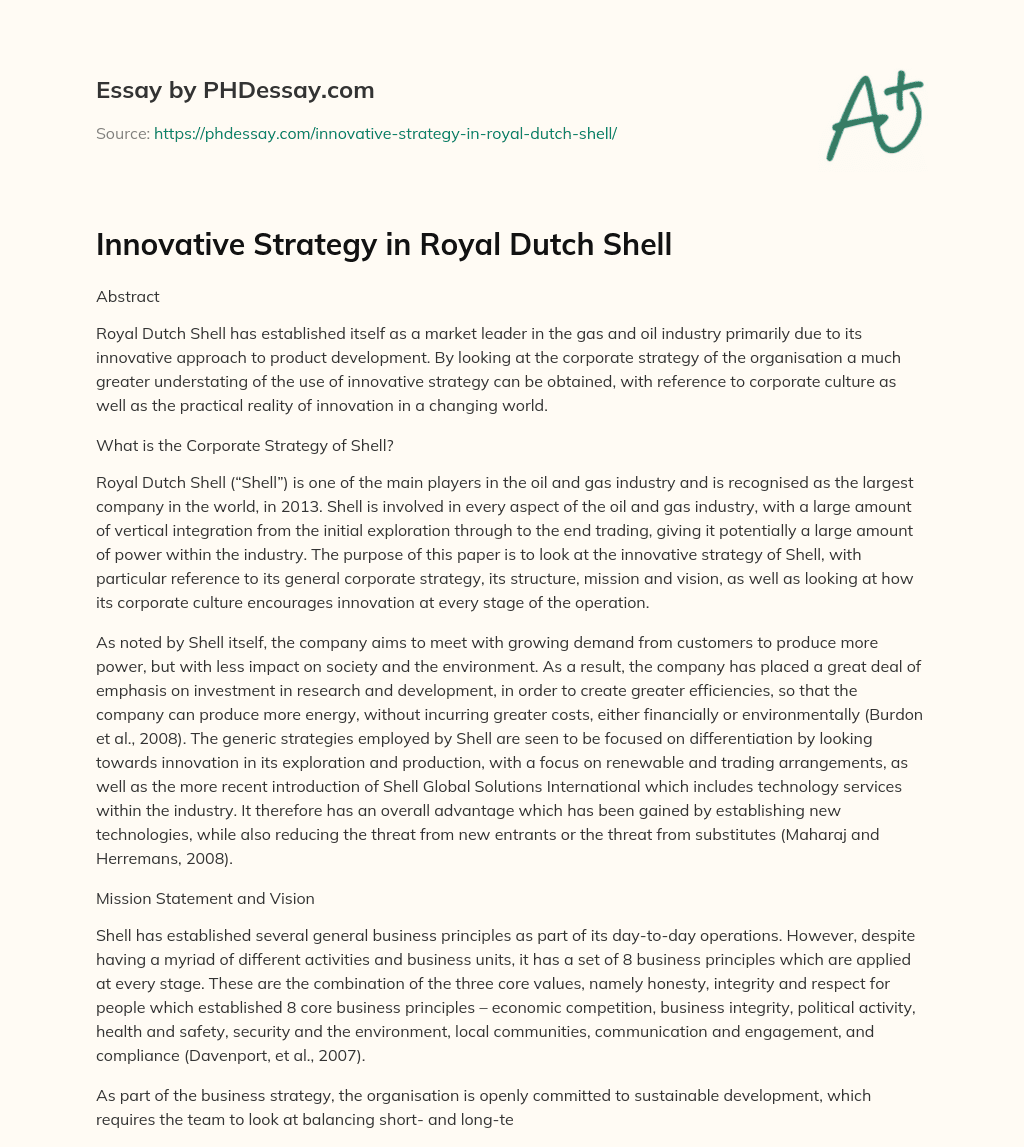Innovative Strategy in Royal Dutch Shell essay
