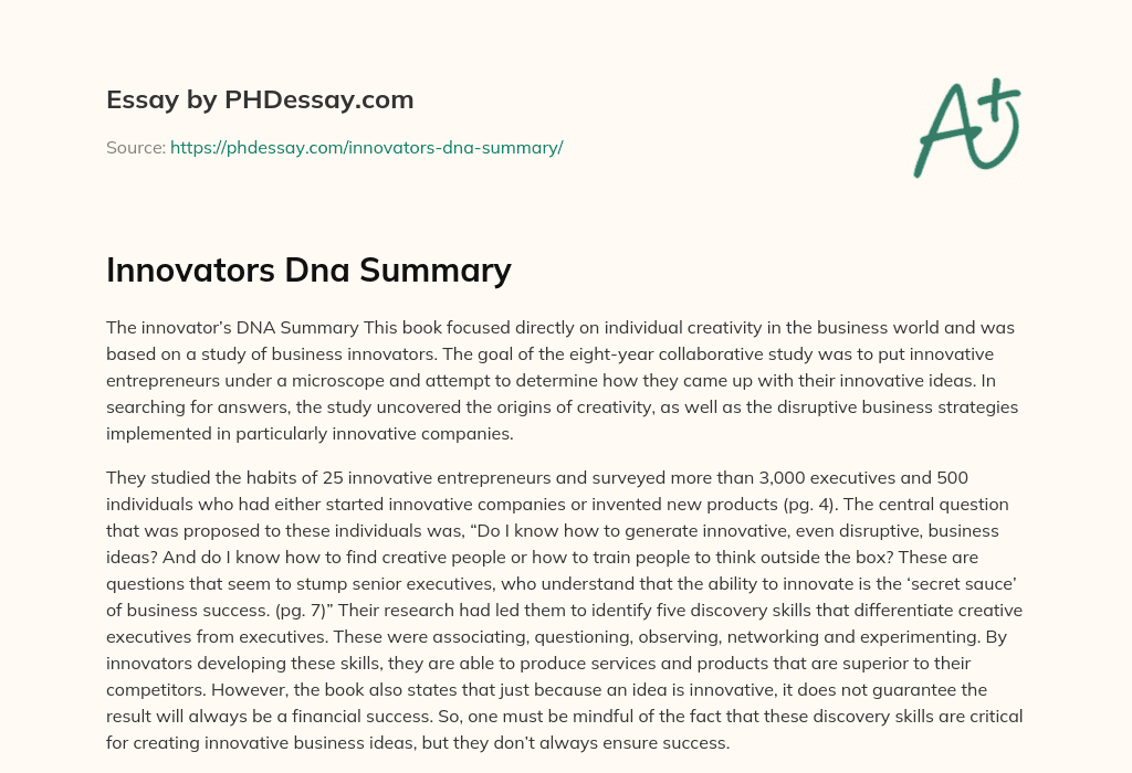 Innovators Dna Summary essay