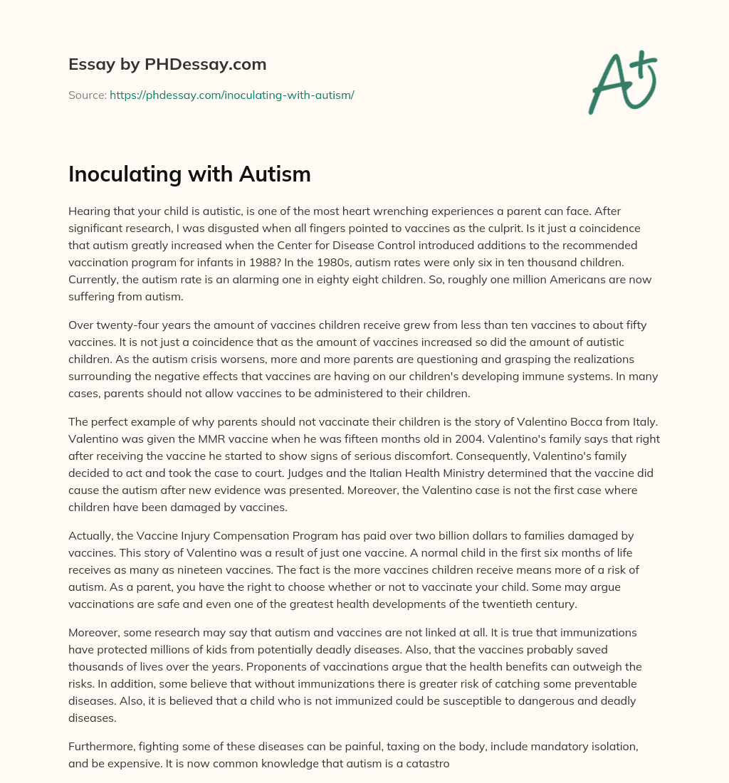 Inoculating with Autism essay