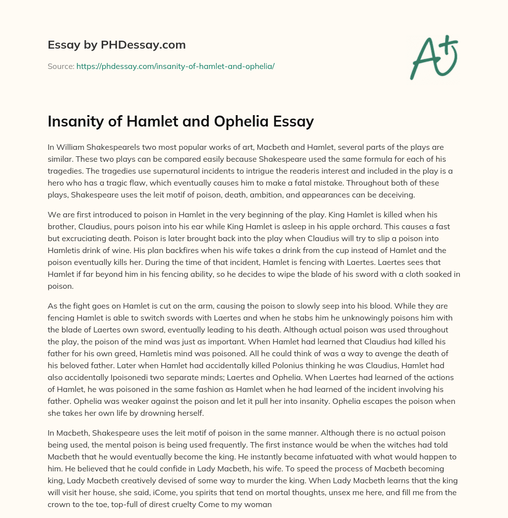 Insanity of Hamlet and Ophelia Essay essay