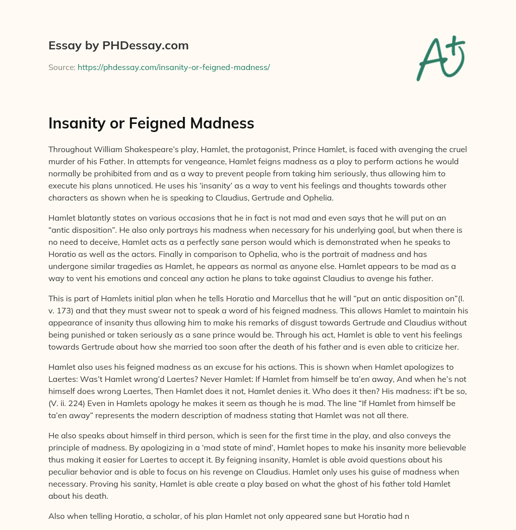Insanity or Feigned Madness essay