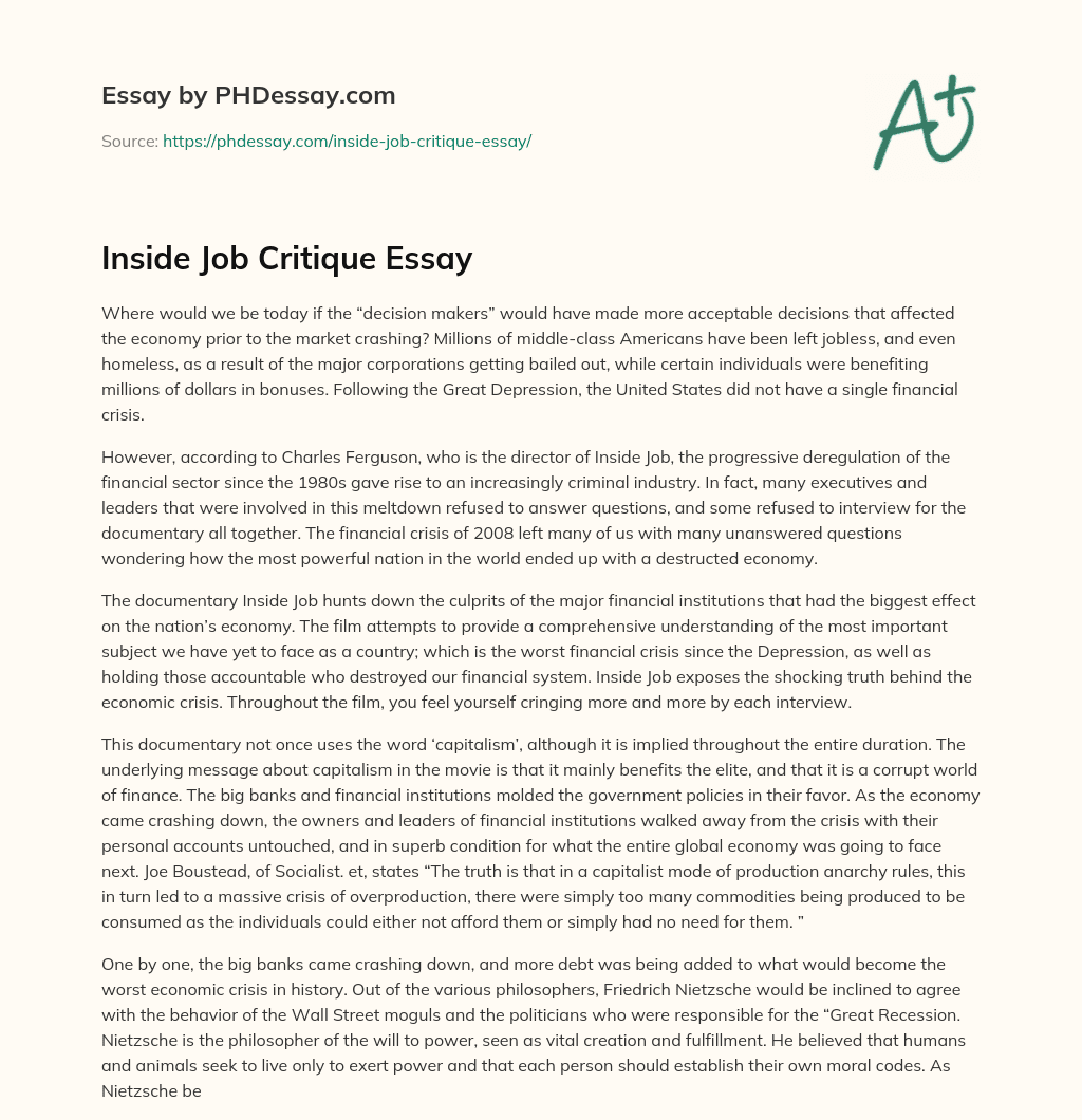 Inside Job Critique Essay essay