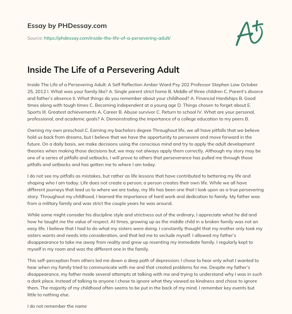 Inside The Life of a Persevering Adult essay