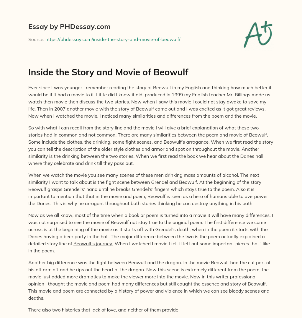 Inside the Story and Movie of Beowulf essay