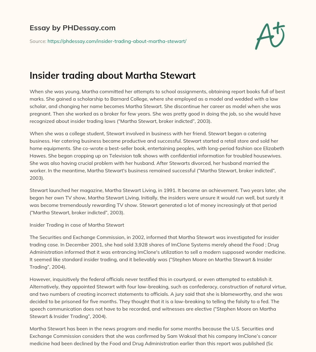 Insider trading about Martha Stewart essay