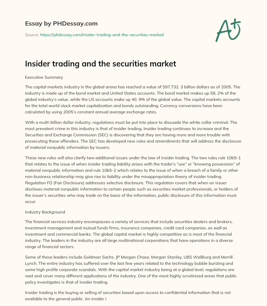 Insider trading and the securities market essay