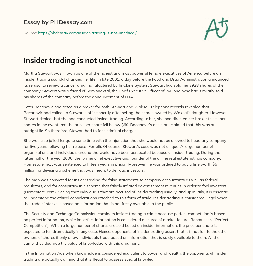 Insider trading is not unethical essay