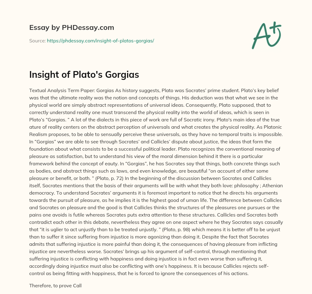 Insight of Plato’s Gorgias essay