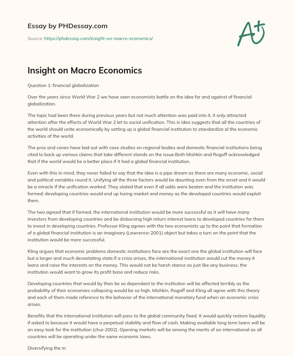 Insight on Macro Economics essay