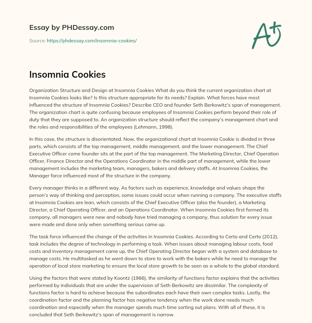 Insomnia Cookies essay