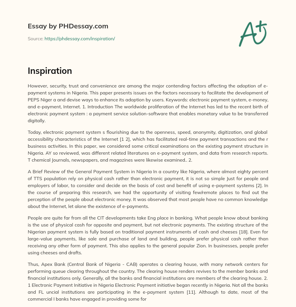 Factors Affecting Adoption of E-Payment Systems in Nigeria essay