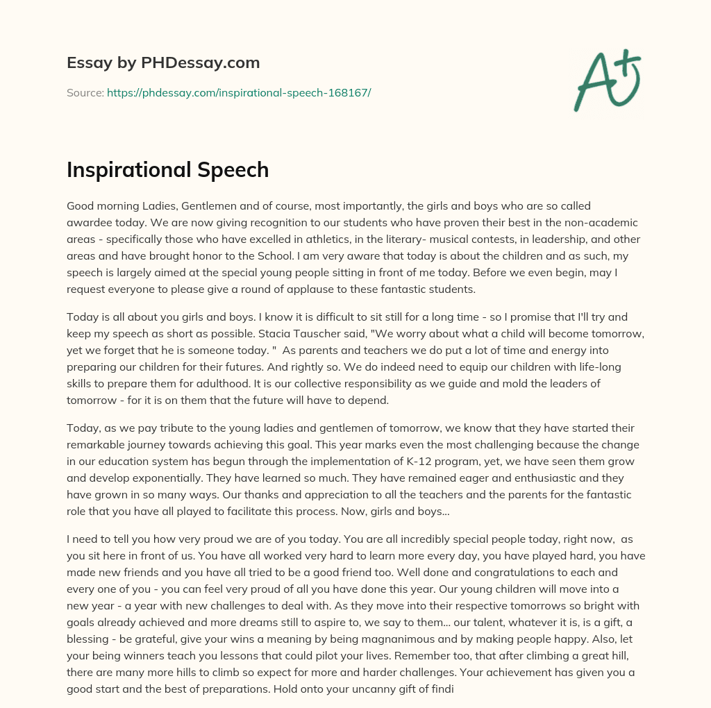 Inspirational Speech essay