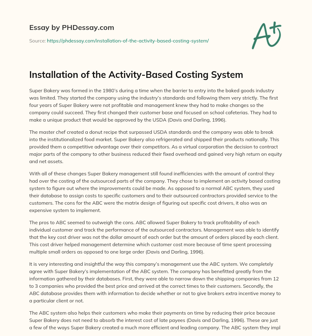 Installation of the Activity-Based Costing System essay