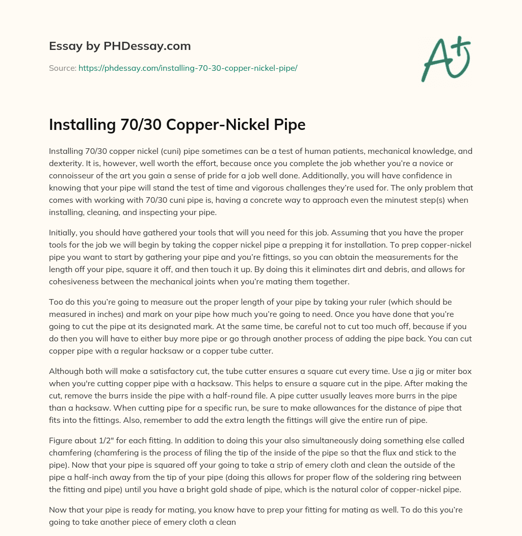 Installing 70/30 Copper-Nickel Pipe essay