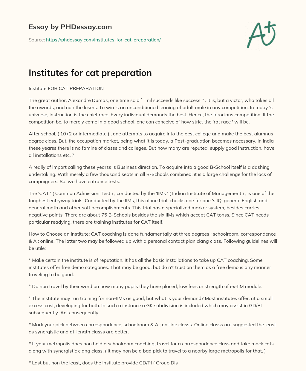 Institutes for cat preparation essay