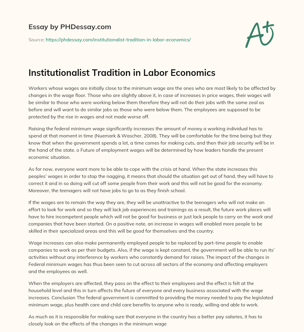 Institutionalist Tradition in Labor Economics essay