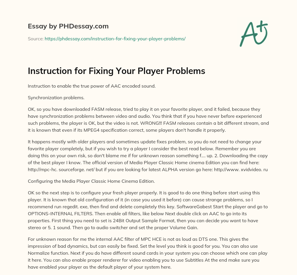 Instruction for Fixing Your Player Problems essay