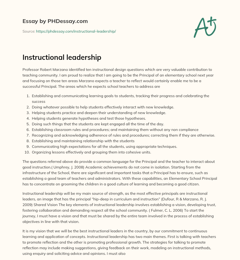 Instructional leadership essay