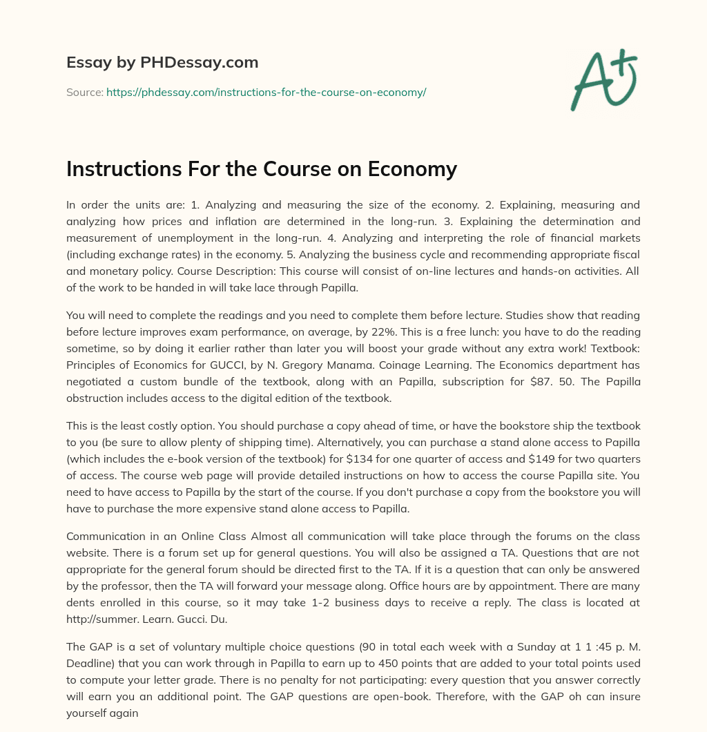 Instructions For the Course on Economy essay