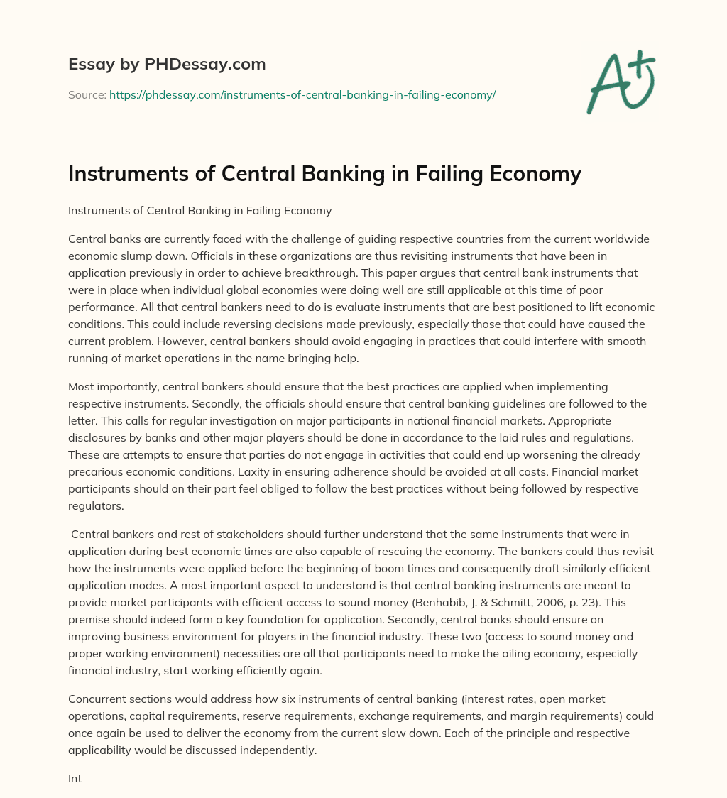 Instruments of Central Banking in Failing Economy essay