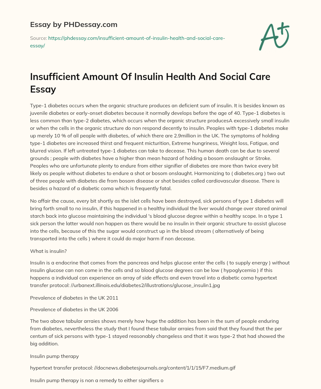 Insufficient Amount Of Insulin Health And Social Care Essay essay