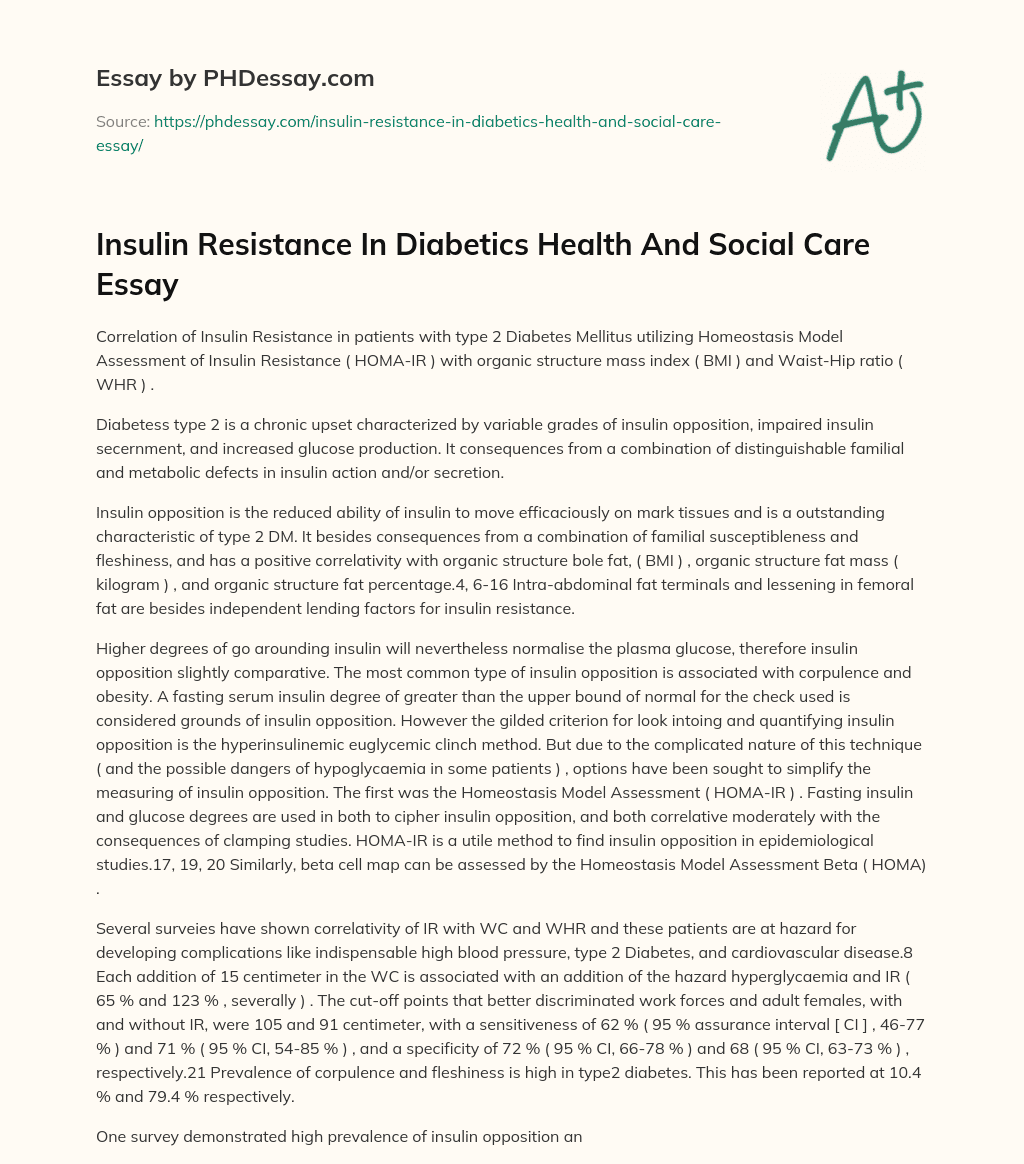 Insulin Resistance In Diabetics Health And Social Care Essay essay