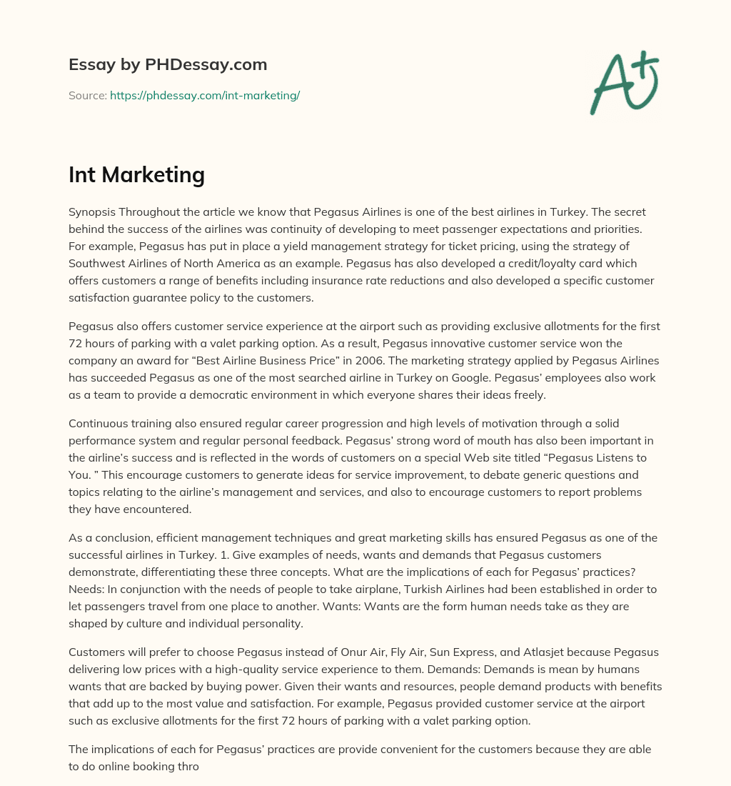 Int Marketing essay